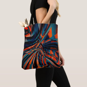 Orange drawing of squares aligned on twisted base  tote bag