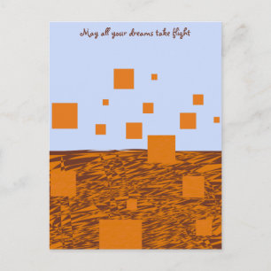 Orange Dreams Take Flight Floating Blocks Squares  Postcard