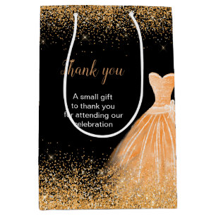 Orange Dress Faux Glitter Sweet 16 Birthday Medium Gift Bag