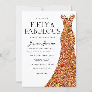 Orange Dress Fifty & Fabulous 50th Birthday Party Invitation