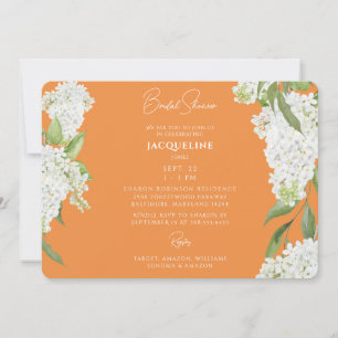 Orange Dripping White Hydrangeas Bridal Shower  Invitation
