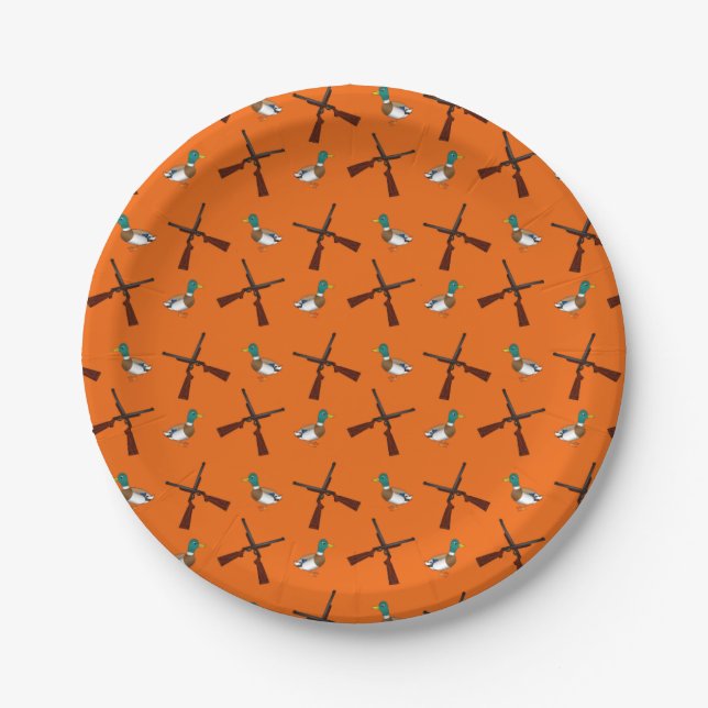 Orange duck hunting pattern paper plate (Front)