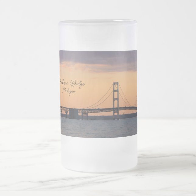 Orange Dusk Mackinac Bridge Frosted Mug (Center)