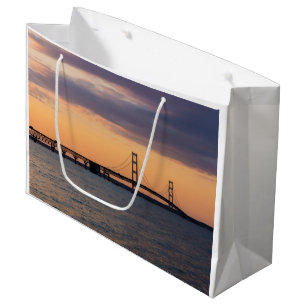 Orange Dusk Mackinac Bridge Large Gift Bag