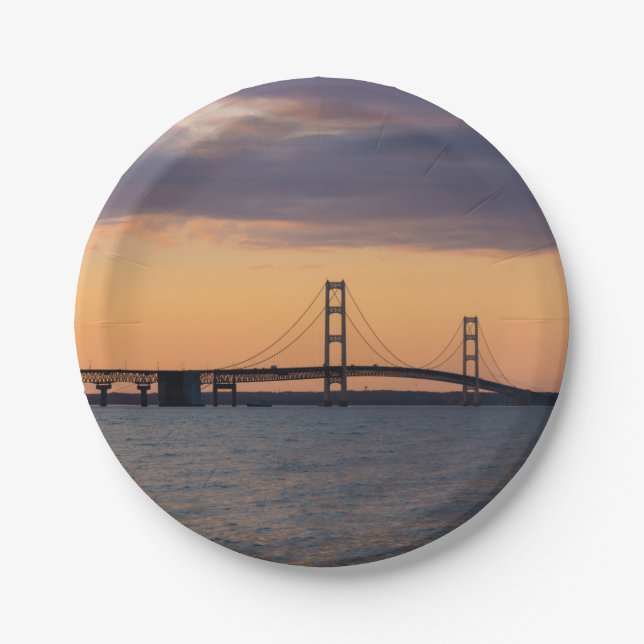 Orange Dusk Mackinac Bridge Paper Plate (Front)