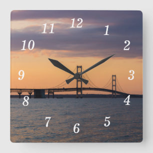 Orange Dusk Mackinac Bridge Wall Clock