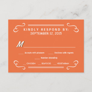 Orange Eat Drink be Married Rustic Wedding Reply RSVP Card