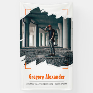 Orange Edgy Abstract Brushstroke Photo Graduation Banner
