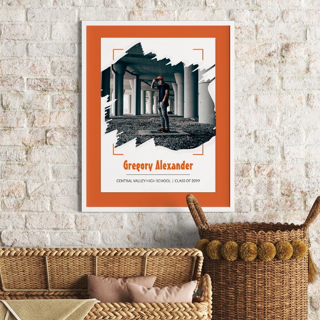 Orange Edgy Abstract Brushstroke Photo Graduation Poster (Creator Uploaded)