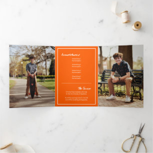 Orange Edgy Abstract Torn Photo Graduation Tri-Fold Invitation