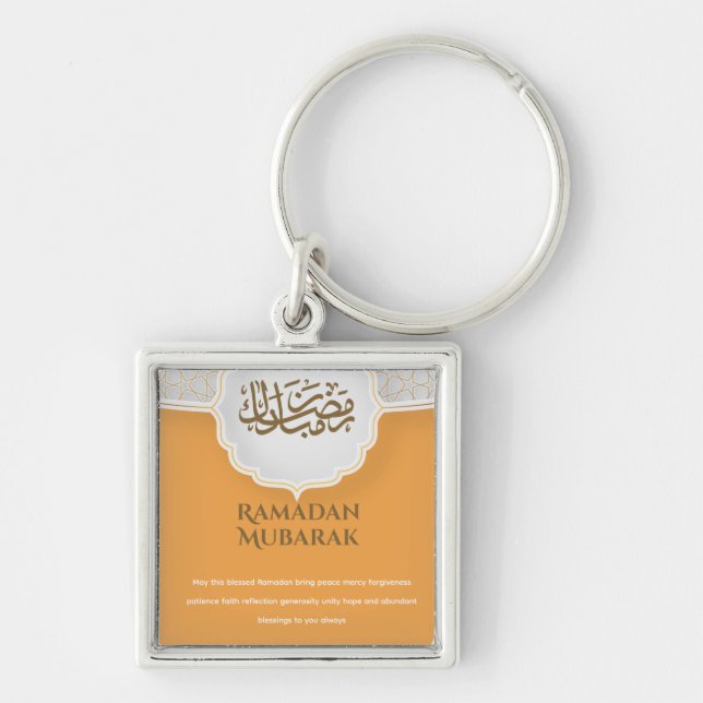 Orange Eid Mubarak  Key Ring (Front)