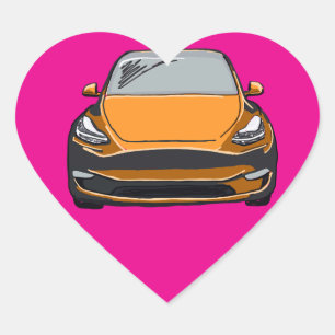 Orange Electric Vehicle SUV Car Drawing Heart Sticker
