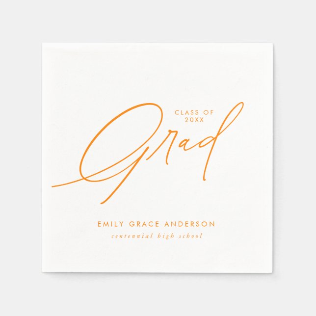 Orange Elegant Calligraphy Script Graduation Napkin (Front)