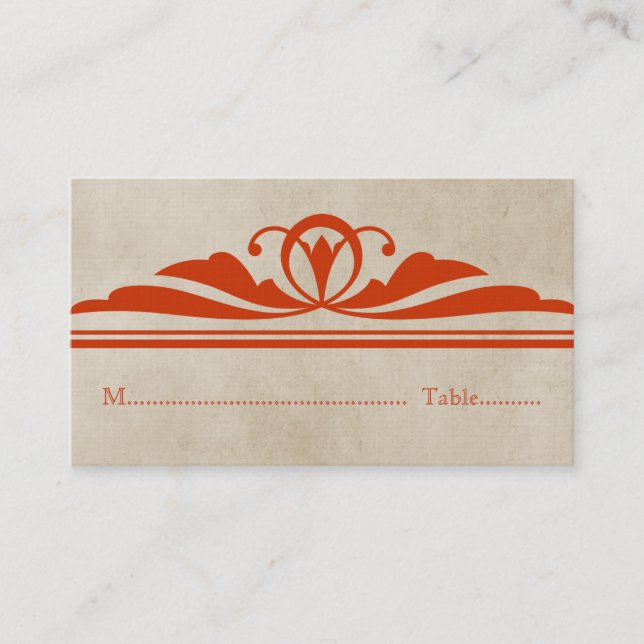 Orange Elegant Deco Place Card (Front)