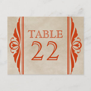 Orange Elegant Deco Table Number Postcard