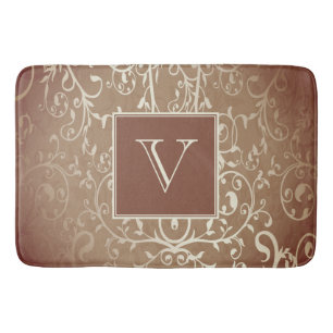 Orange Elegant Flourish Monogram Bath Mat