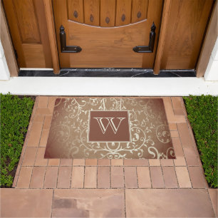Orange Elegant Flourish Monogram Doormat
