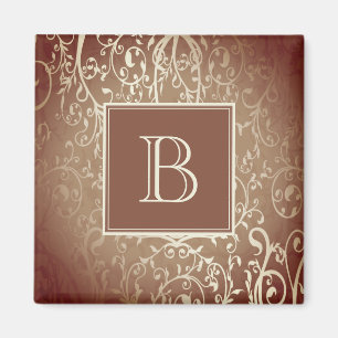 Orange Elegant Flourish Monogram Magnet