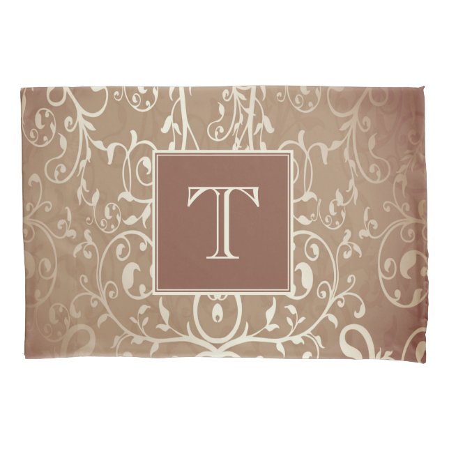 Orange Elegant Flourish Monogram Pillowcase (Front)