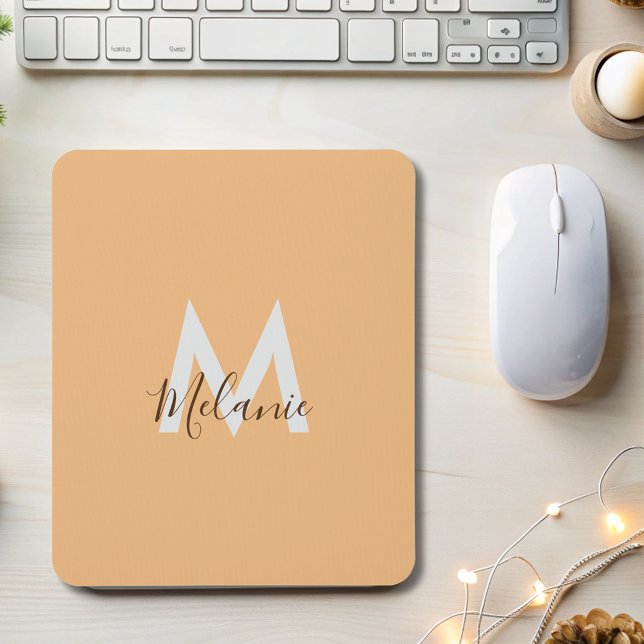 orange elegant minimalist retro monogram  mouse mat (Creator Uploaded)