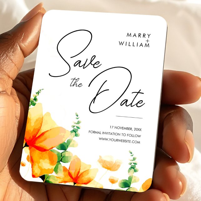 Orange elegant modern wedding save the date magnet (Orange Elegant Modern Save the Date Wedding Magnet, Wedding Favor Magnet)