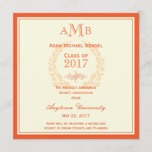 Orange Elegant Monogram Graduation Announcement