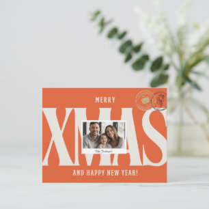 Orange elegant Personalised Christmas Greeting Postcard