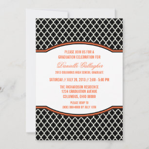 Orange Elegant Quatrefoil Graduation Invitation