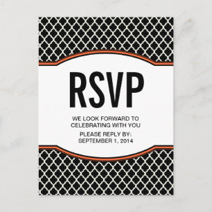 Orange Elegant Quatrefoil RSVP Postcard