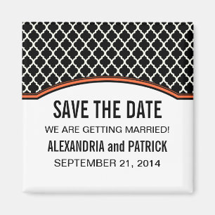 Orange Elegant Quatrefoil Save the Date Magnet