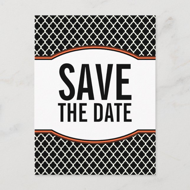 Orange Elegant Quatrefoil Save the Date Postcard (Front)