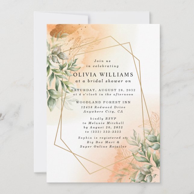 Orange Elegant romantic eucalyptus leaves rustic Invitation (Front)