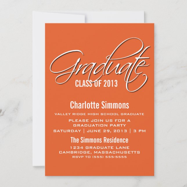 Orange Elegant Script Graduation Invite (Front)