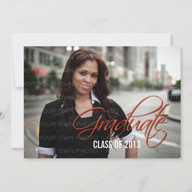Orange Elegant Script Photo Graduation Invite (Front)
