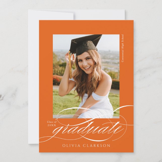Orange Elegant Script Photo Graduation Party Invitation (Front)