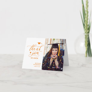Orange Elegant Script Photo Minimalist Graduation Thank You Card