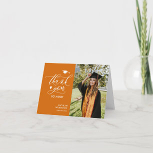 Orange Elegant Script Photo Minimalist Graduation Thank You Card