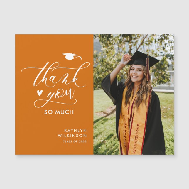 Orange Elegant Script Simple Graduation Thank You (Front)