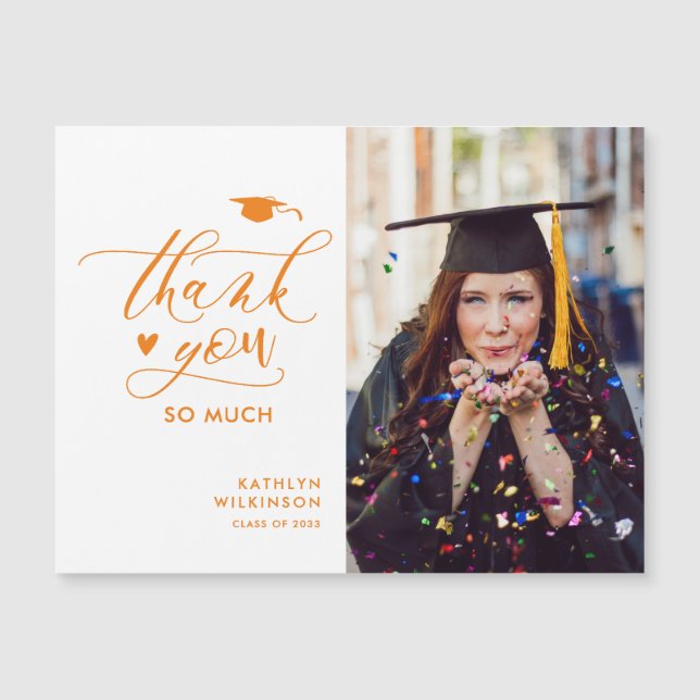 Orange Elegant Script Simple Graduation Thank You (Front)