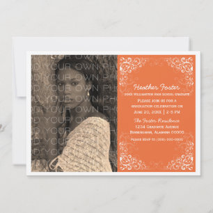 Orange Elegant Swirls Photo Graduation Invite