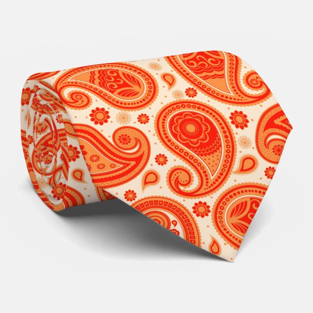 Orange elegant vintage paisley pattern tie (Rolled)