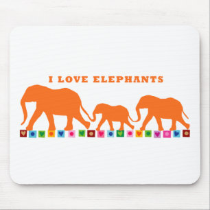 Orange Elephants Walking Mouse Mat