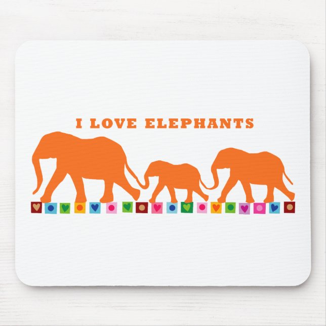 Orange Elephants Walking Mouse Mat (Front)