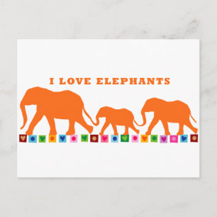 Orange Elephants Walking Postcard