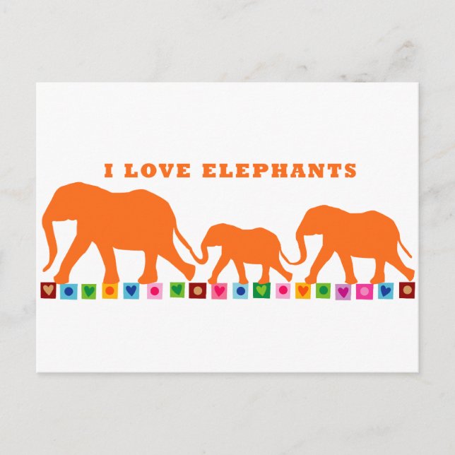 Orange Elephants Walking Postcard (Front)
