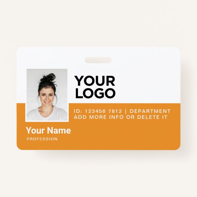 Orange Employee Modern Photo ID Security ID Badge (Front)