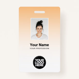 Orange Employee Photo Bar Code Logo Name Gradient ID Badge