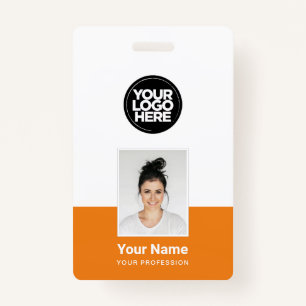 Orange Employee - Photo, BarCode, Large Logo, Name ID Badge