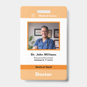 Orange Employee photo Company Logo and Barcode ID Badge