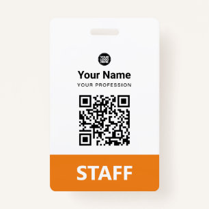 Orange Employee Qr Code, Bar Code, Logo, Name ID Badge
